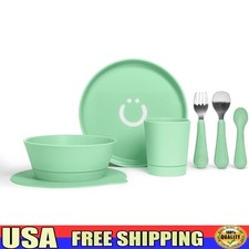 Complete Toddler Feeding Set 7 Pieces Silicone Suction Plate Bowl Fork Spoon Cup