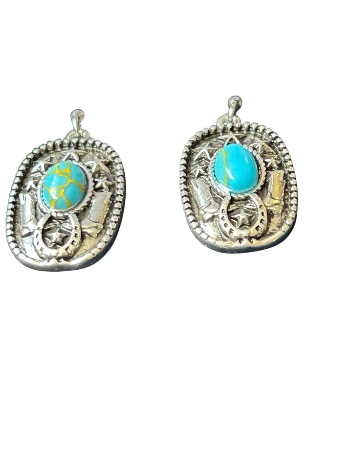 Brincos pendurados retangulares Montana Silversmiths cowgirl turquesa estrela bota  - Imagem 2 de 4