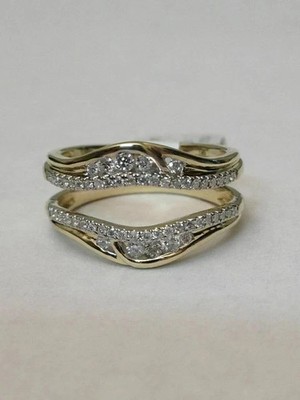 Real Moissanite 1.90Ct Round Cut Enhance Wrap Guard Ring 14K Yellow Gold Plated