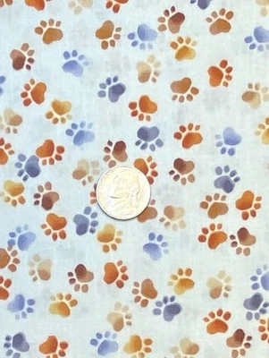 Multicolored Paw Prints on Cream Fabric by Hi-Fashion REMNANT: 34" by 44" - Image 1 of 4
