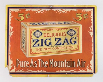 1920s ZIG ZAG Popcorn Confection Advertising Antique Cardboard Sign D. L. Clark