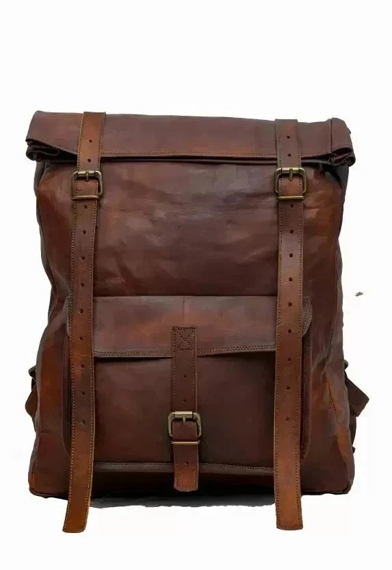 24" Men X Large Vintage Real Genuine Bag Rucksack Backpack Dark Brown