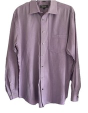 Kenneth Cole Reaction Dress Shirt Mens L 16-16.5/34-35 Purple Pin Striped EUC