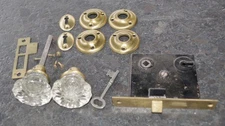 NOS Vintage Glass Crystal Door Knob Set with Mortise Lock and Key