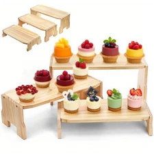 Best 3 Tier Wood Cupcake Stand, 16" Tiered Display Riser for Food, Rustic Buffet