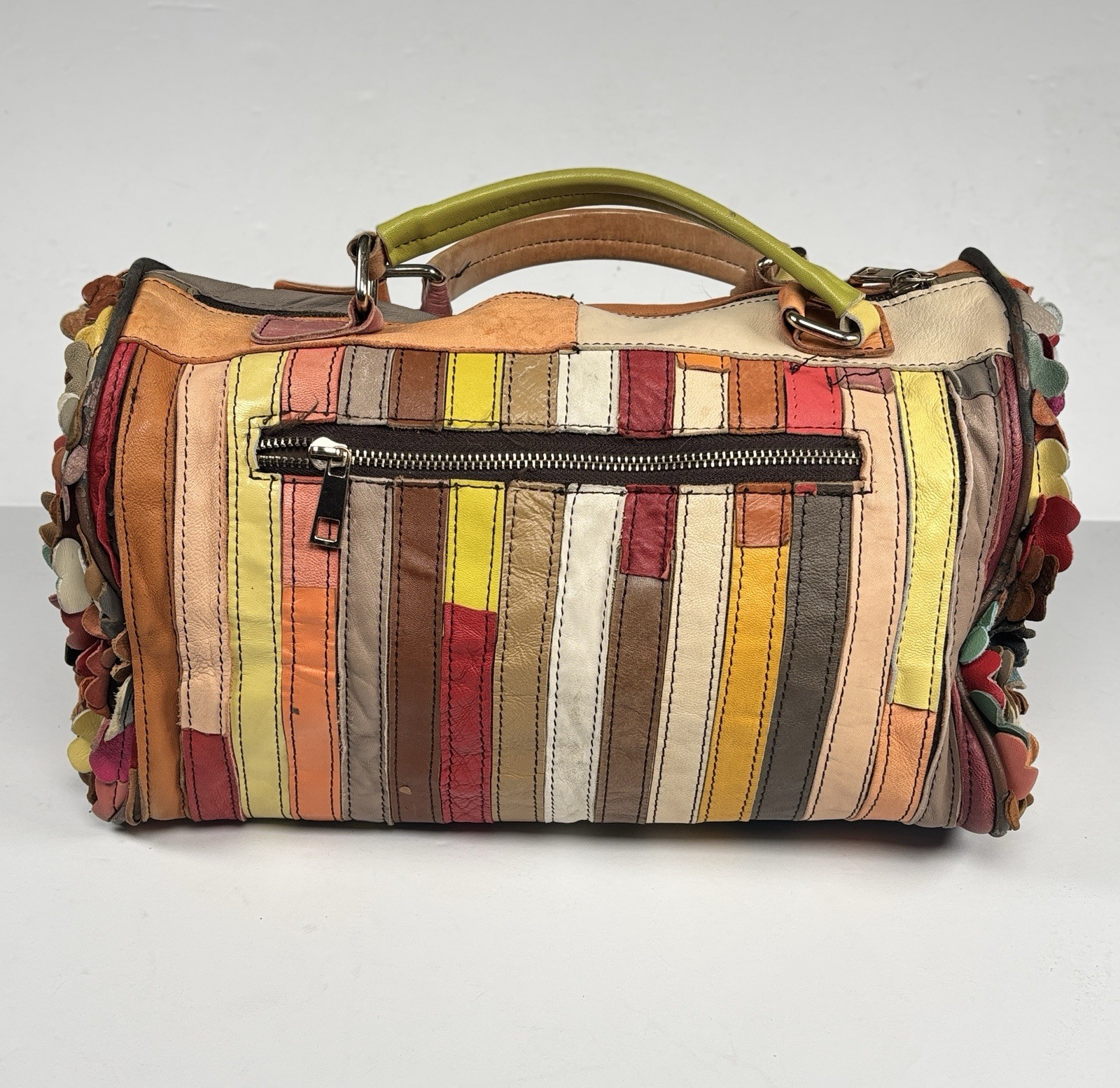 Multicolored Leather Patchwork And Woven Dual Han… - image 8