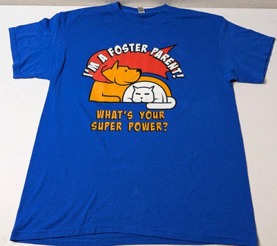 I'm A Foster Parent T Shirt Men's L Blue Graphic Pets Cats Dogs Peggy Adams 