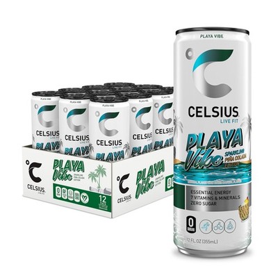 CELSIUS PLAYA VIBE Sparkling Pina Colada, Sugar Free 12 Fl Oz (Pack of 12) 