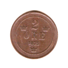 2 &Ouml;re, 1875, (Bro), Oskar II., 19. Jahrh., Schweden