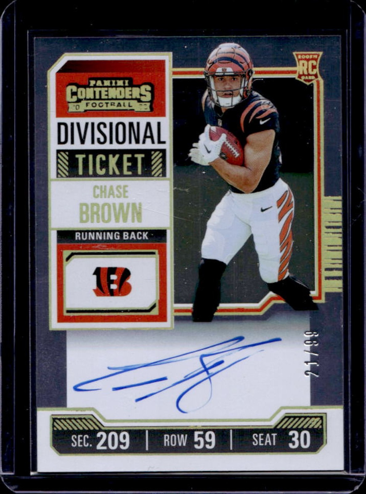 2023 Contenders Chase Brown Divisional Ticket Rookie Auto RC #21/99 Bengals