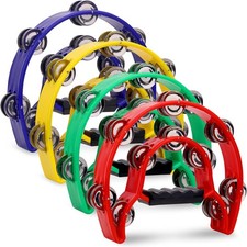 CEE 4 Pack 10 Double Row Tambourine, Half Moon Musical Tambourine Multicolor