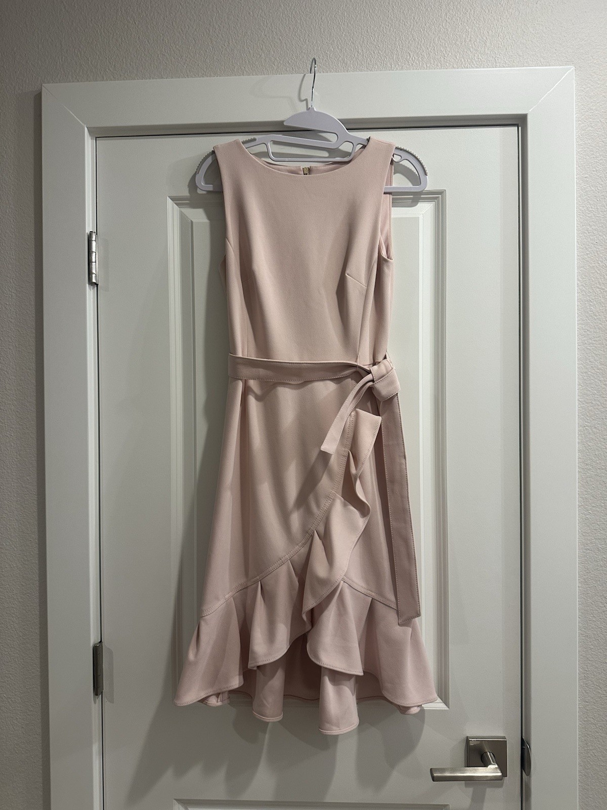 Calvin Klein Women's Blush Pink Sleeveless Ruffle Belted Midi Dress Size 2 Knit