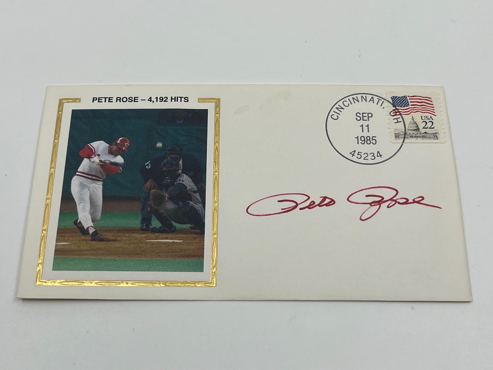 Pete Rose Reds 4,192 Hits Signed Autograph First Day Cover Action PSA DNA *82