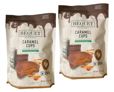 2 Packs Bequet Caramel Cups 17.1 oz with Real Milk Chocolate and Celtic Sea Salt