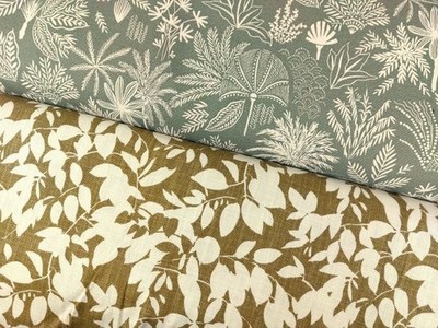 0,50 m Dekostoff  Baumwolle Pflanzen  Palmen dusty  mint khaki Stoff Meterware