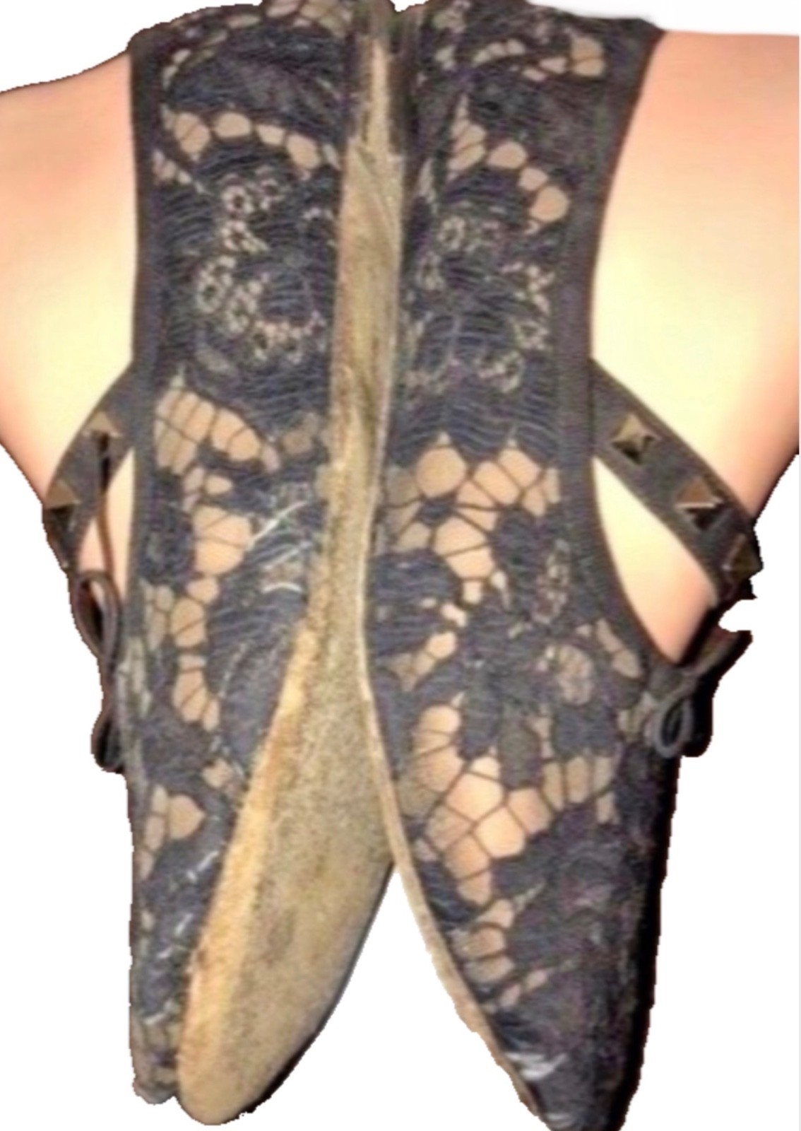 VALENTINO GARAVANI Lace Ballet Flat Shoe with RockStud & Bow BLACK Size 37 thumbnail 13