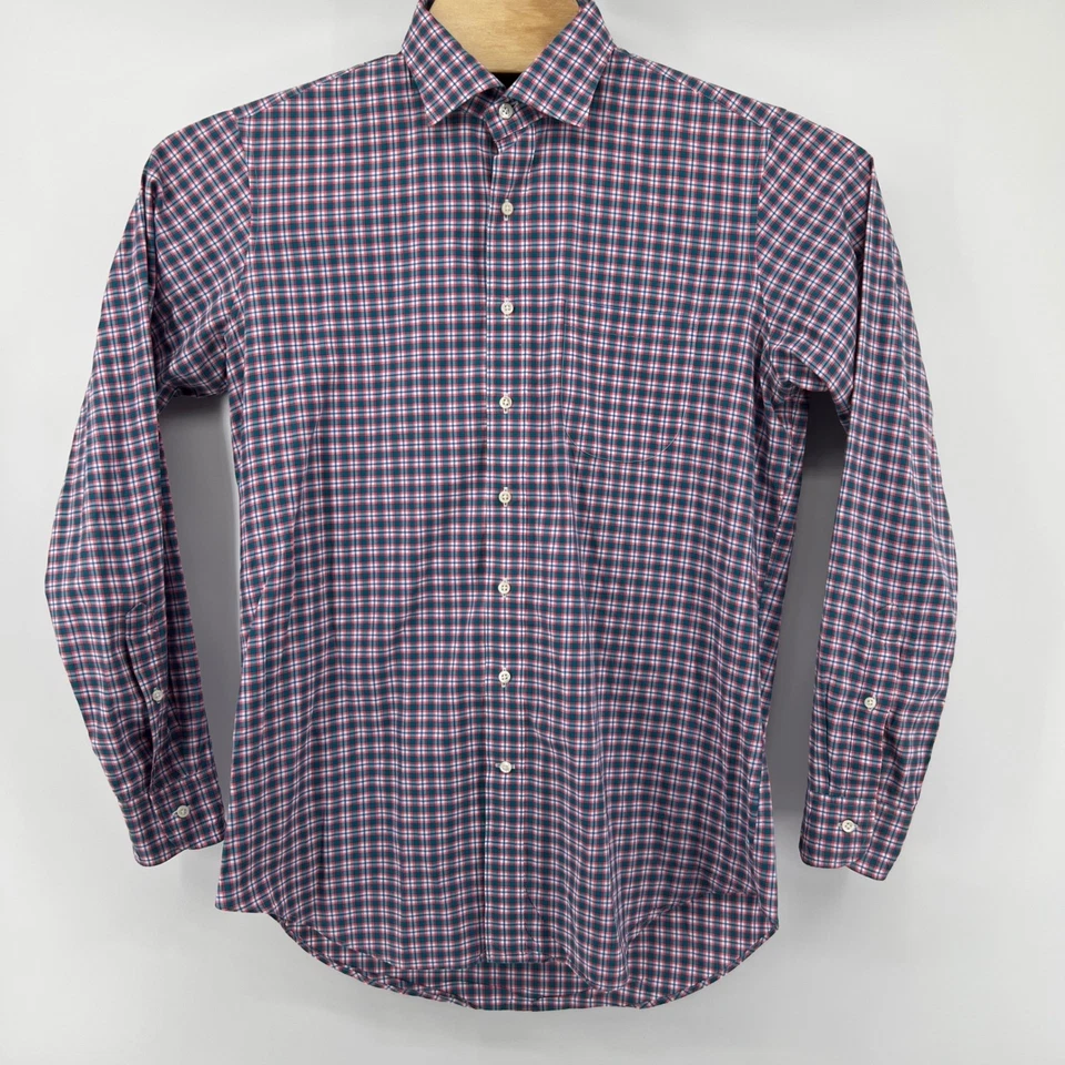 Sid Mashburn 格子纽扣长袖正装衬衫剪裁适合男式 Med — 第 2/4 张图片