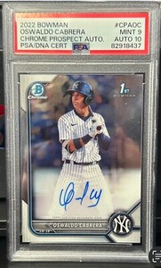 2022 Bowman OSWALDO CABRERA 1st Chrome Prospect Auto PSA 9 / Auto 10 #CPAOC