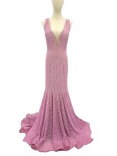 Mermaid Trumpet Jovani Long Evening Gown Party Prom Dress Pink Plunging Neck 6