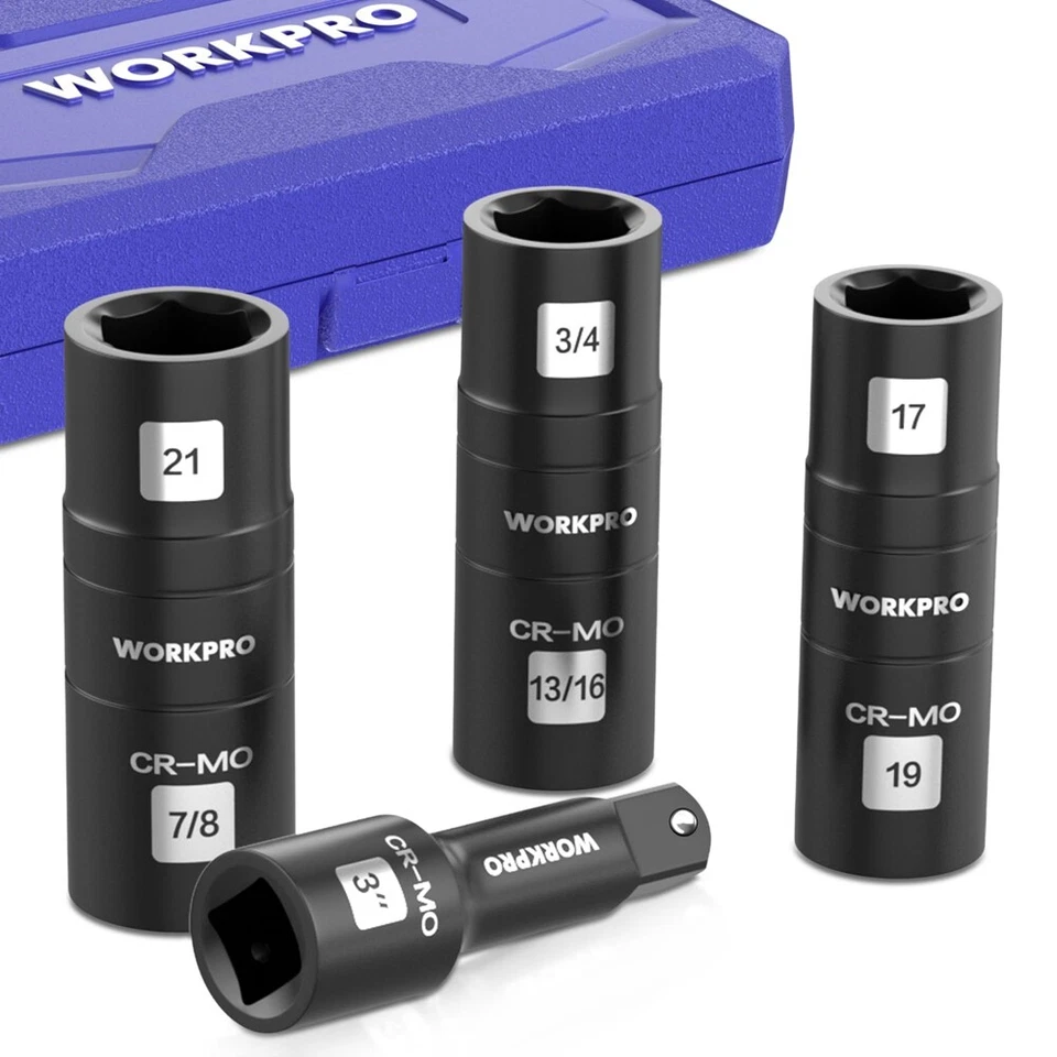 WORKPRO 4PC 1/2" Dr Impact Socket Set Lug Nut Wheel 3" Extension Bar Flip Socket - Image 2 of 4
