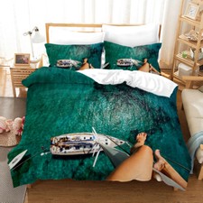 Set copripiumino 3D barca a vela paesaggio marino set biancheria da letto federe
