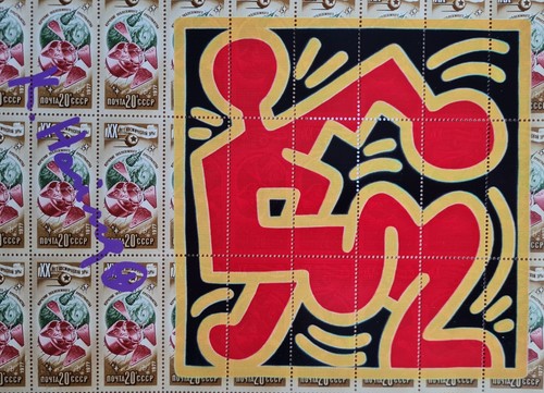 KEITH HARING * ORIGINAL VOM KÜNSTLER SIGNIERT AUF BRIEFMARKENBOGEN - SERIGRAPHIE - Bild 3 von 14