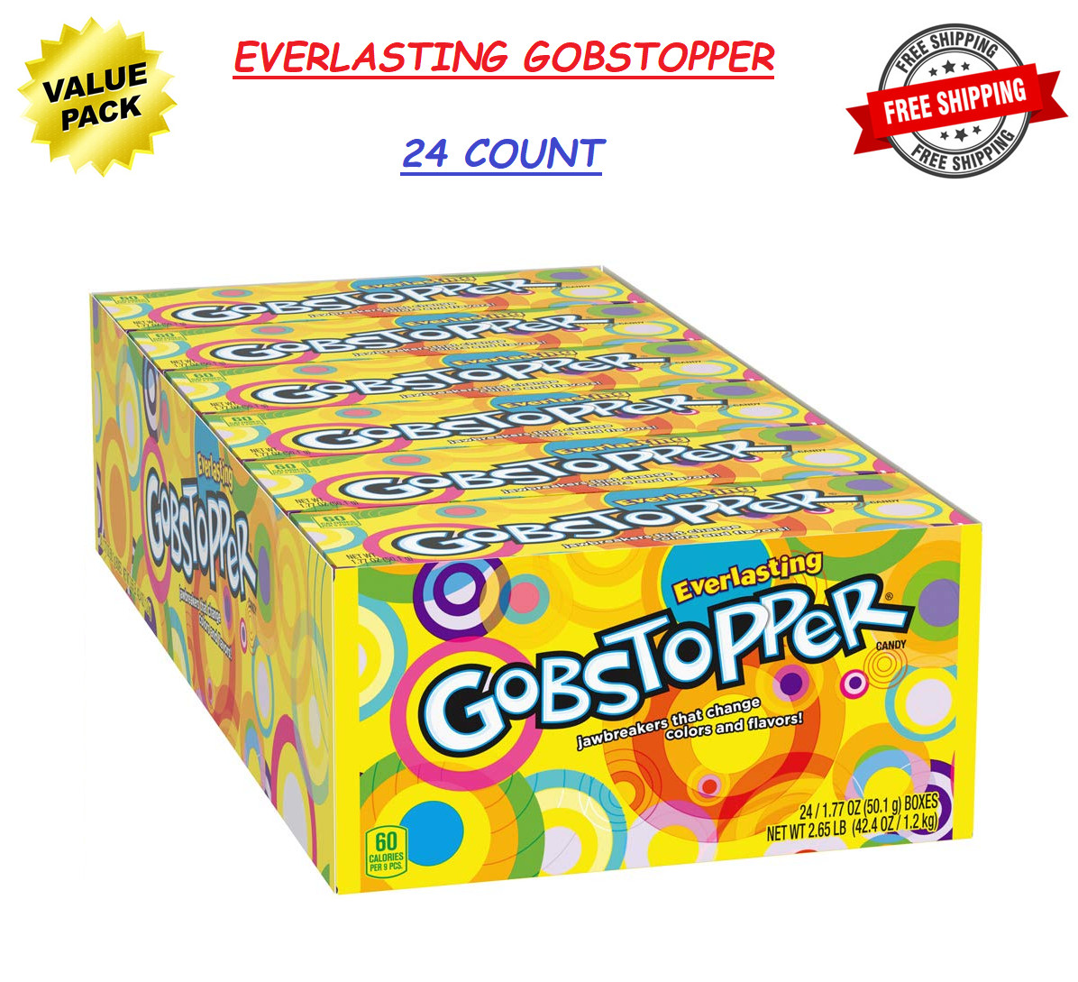Gobstopper Everlasting Candy, Assorted Fruit, 1.77-Ounce (24 Count) On Sale Now!