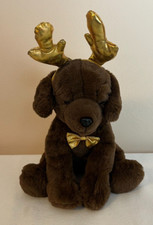 FAO Schwarz Moose Golden Christmas Antlers Holiday Plush Stuffed Animal