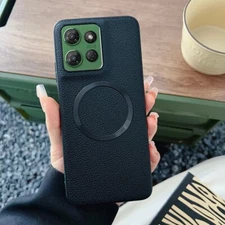 MagSafe Back Case For Motorola Moto G 5G 2025 PU Leather Cover Tempered Glass