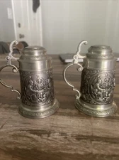 Set of 2 Mini Pewter Beer Steins with Lids – Vintage Tavern Scene