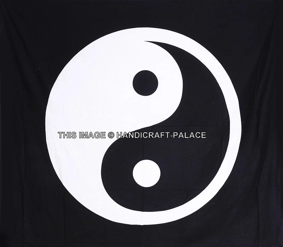 Indian Cotton Bed sheet Yin Yang Mandala Wall Hanging Queen Bedding Bedspread - Image 3 of 3