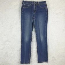 Jag Womens Jeans Straight Leg Blue Denim Medium Wash Jeweled High Rise 8