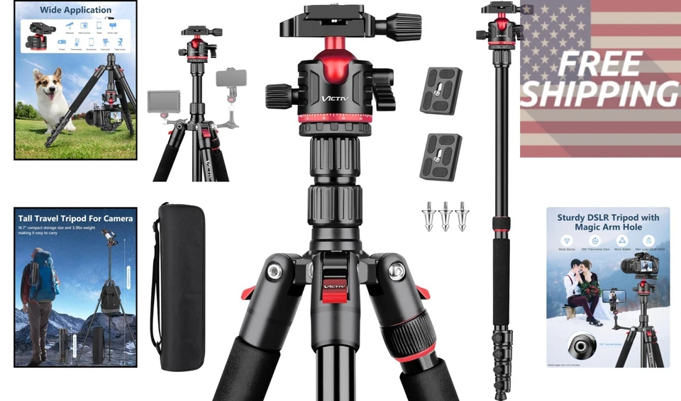 Trípode y monopie compacto para cámara de aluminio 3 en 1, 78" de altura máxima - listo para viajar Foto 2 de 4