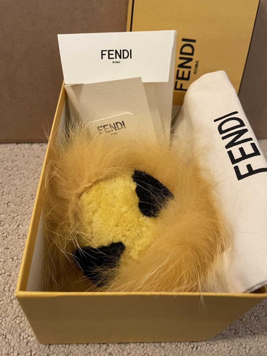 FENDI BEE YELLOW BLACK FOX FUR SHEARLING MONSTER BUG BAG CHARM