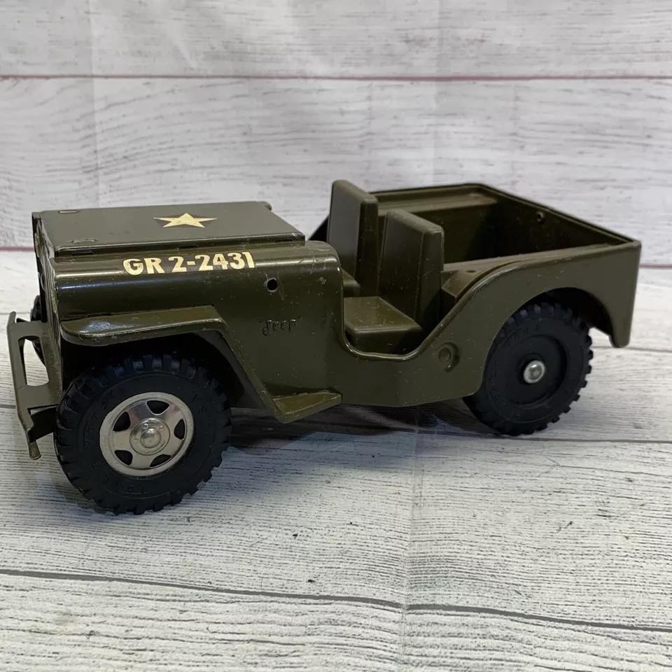 Vintage Tonka Jeep US Army GR2-2431 Pressed Steel Military Green Good As Is - Image 3 of 4