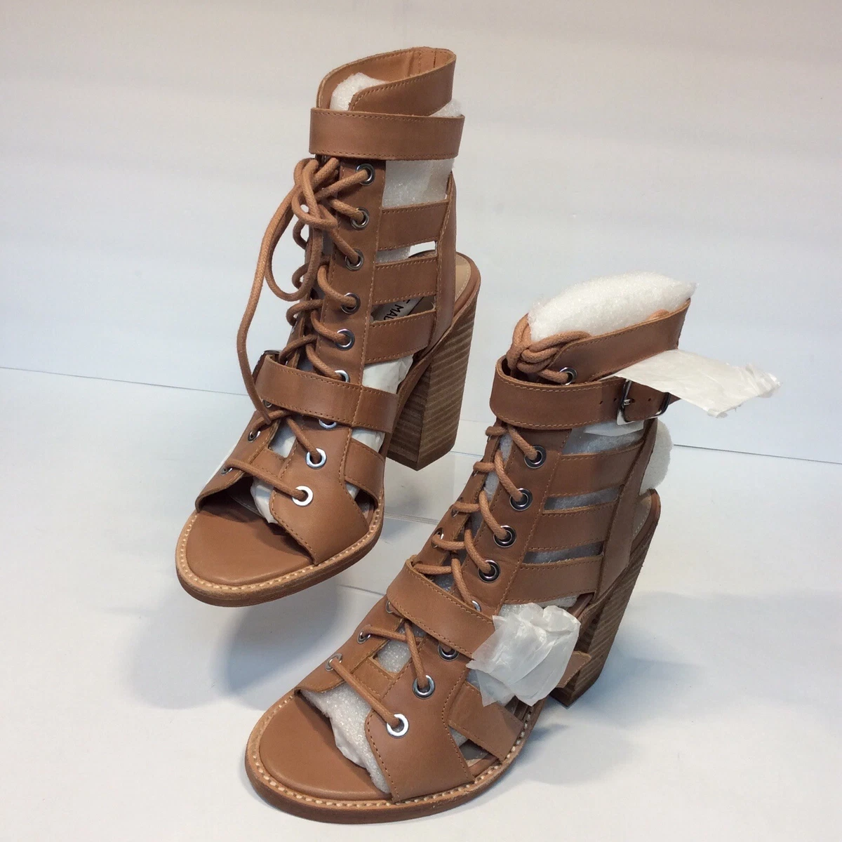 Steve Madden CECILIA Open Toe Strappy Block Heel Sandals Natural