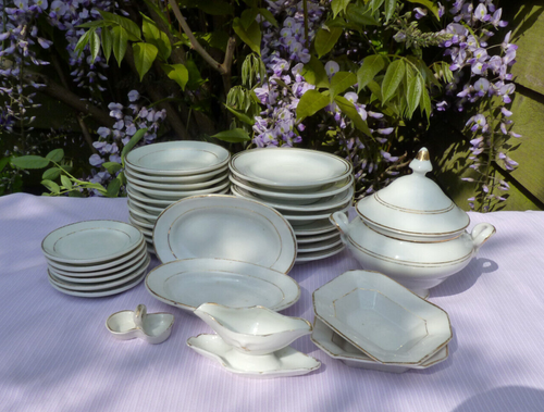 Antique Miniature Dinner Set Service Childs Gilt Trim Porcelain 33 pieces - Picture 12 of 24