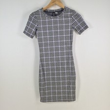 H&M womens knit bodycon dress size XS multicolour check short sleeve 080249