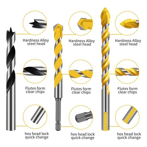 Masonry Drill Bit Set Multi 15 Pcs Diverse Tile Drill Bit Set For Concrete Brick - Picture 3 of 7