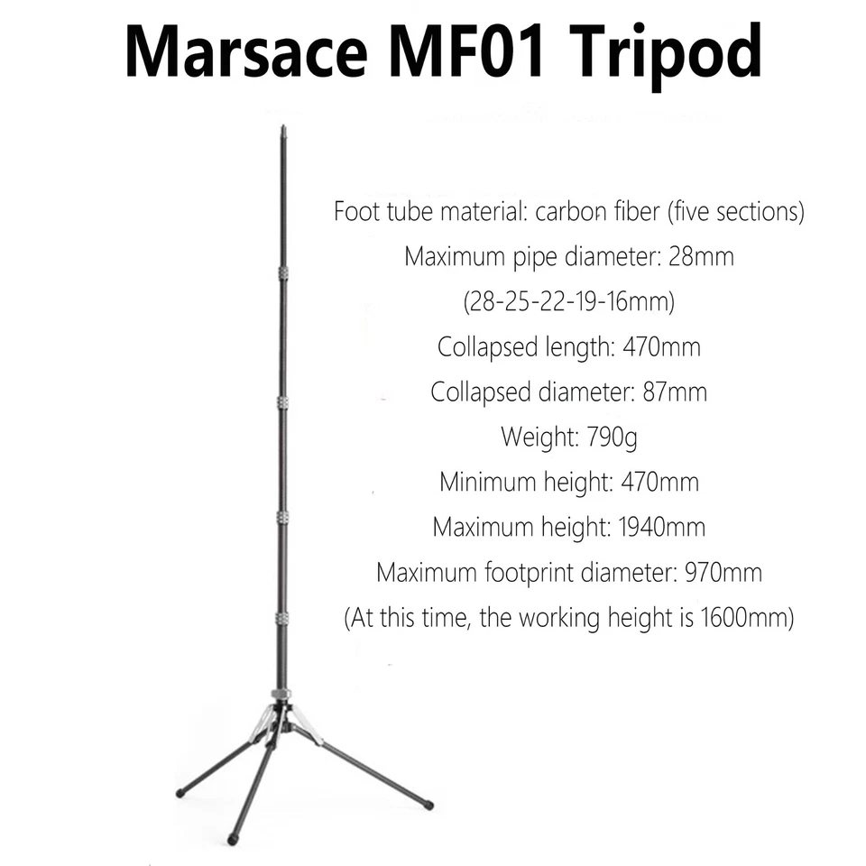 Marsace MF-01 Carbon Fiber Portable Outdoor Travel Led Light Stand camera Tripod - Image 2 of 4
