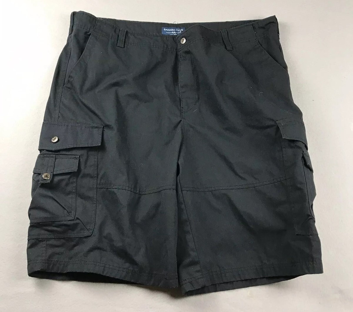 Sahara Club Shorts Mens 44 Black Cargo Pockets Flat Front