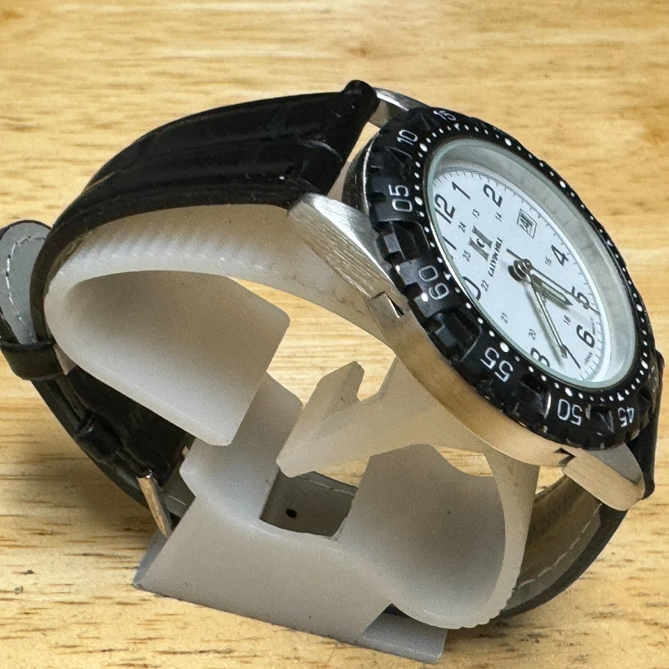 Reloj de Cuarzo Calvin Hill Hombre Plateado Negro Bisel Giratorio Fecha Cuero Nuevo Batería Foto 3 de 4