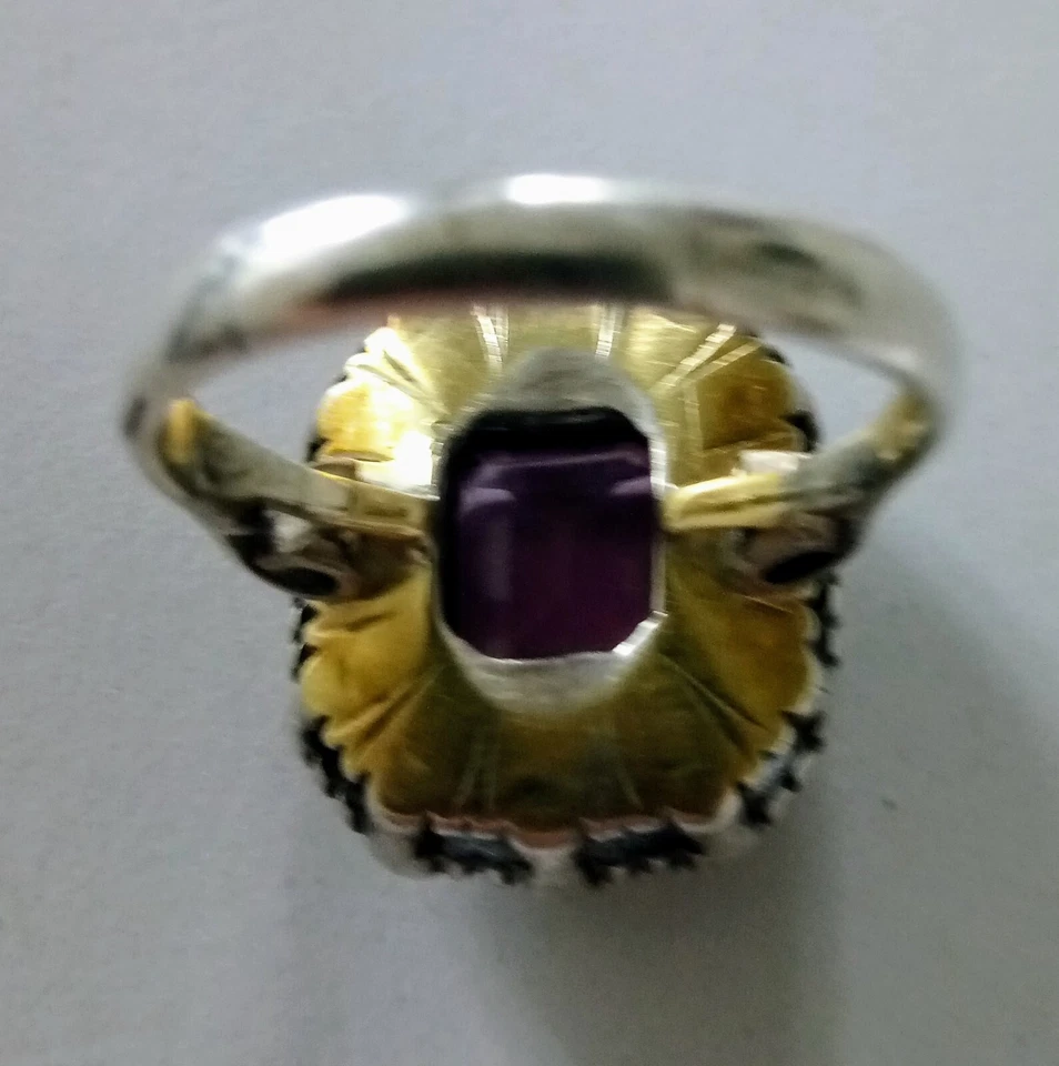 ANELLO Antico in argento con pietra sintetica e rosette  - Immagine 2 di 4