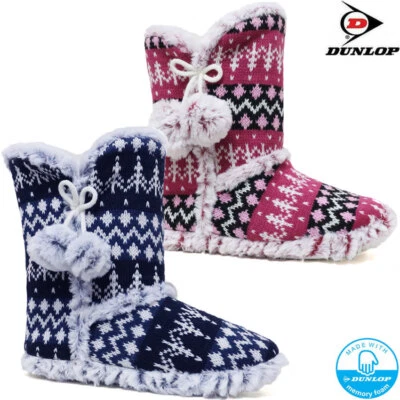 LADIES SLIPPERS WOMEN DUNLOP MEMORY FOAM FUR THERMAL ANKLE BOOTS WARM SHOES SIZE