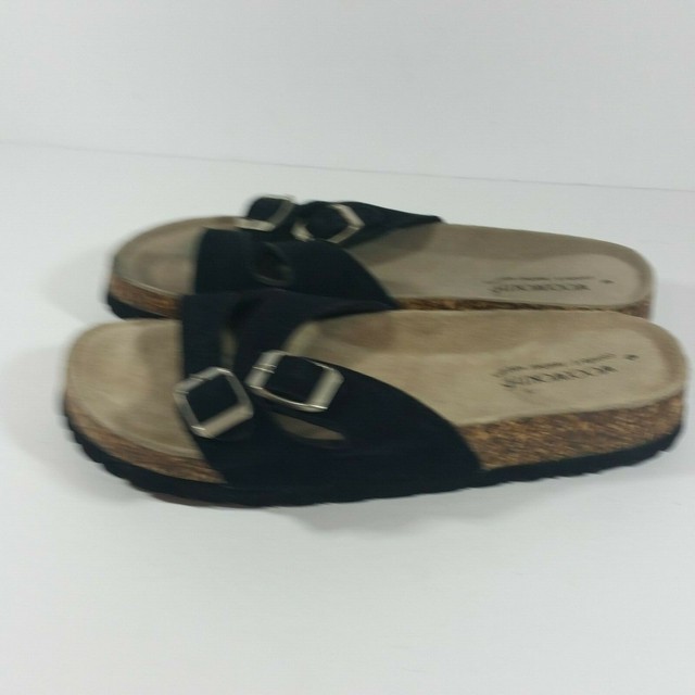 Woolworths Womens Size 6 Black Suede Leather Slip on Cork Bottom Comfort Sandals | eBay