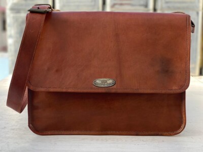 18 '' Damen Vintage Original Kuhleder Schultertasche Laptop Tasche Computer