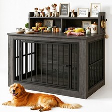 Extra Large Dog Crate Furniture, 43.3 inches Wooden Dog Crate with Storage an...