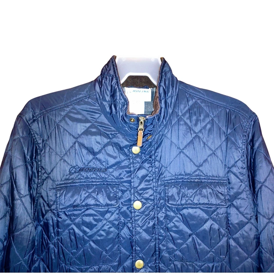 Men's Barn Coat Quilted Boeing Jacket Corduroy Collar Blue Plaid Light - Size XL - Image 4 of 4