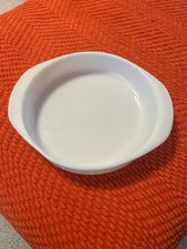 VINTAGE PYREX #221 8.25" ROUND WHITE MILK GLASS CAKE PAN WITH HANDLES