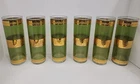 Vtg Culver Starlyte Green & Gold 6.75" Highball Tumbler Federal Glass Set of 6